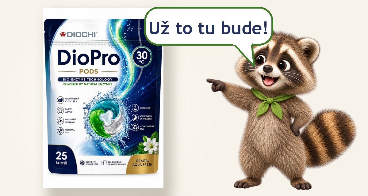 Mýval Diochi s balením pracích kapslí DioPro PODS